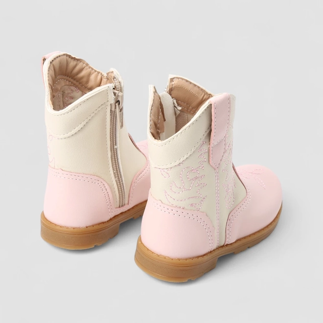 Bota Bebê Gabrielinha Country Texana Pespontos Off White & Rosa