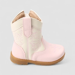 Bota Bebê Gabrielinha Country Texana Pespontos Off White & Rosa