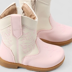 Bota Bebê Gabrielinha Country Texana Pespontos Off White & Rosa