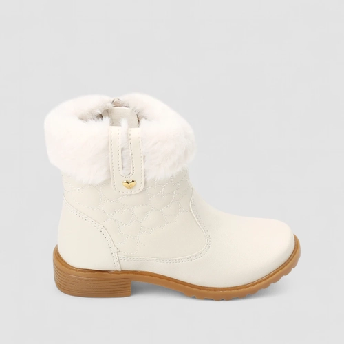 Bota Infantil Gabrielinha Pespontos Corações Com Pelúcia Off White