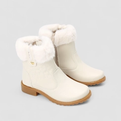 Bota Infantil Gabrielinha Pespontos Corações Com Pelúcia Off White