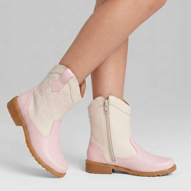 Bota Infantil Gabrielinha Country Texana Pespontos Off White & Rosa