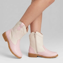 Bota Infantil Gabrielinha Country Texana Pespontos Off White & Rosa