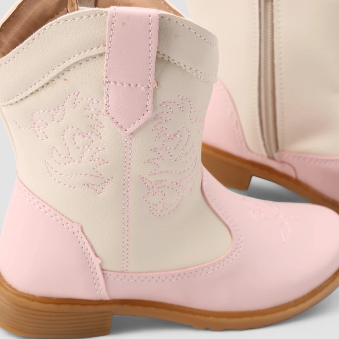 Bota Infantil Gabrielinha Country Texana Pespontos Off White & Rosa