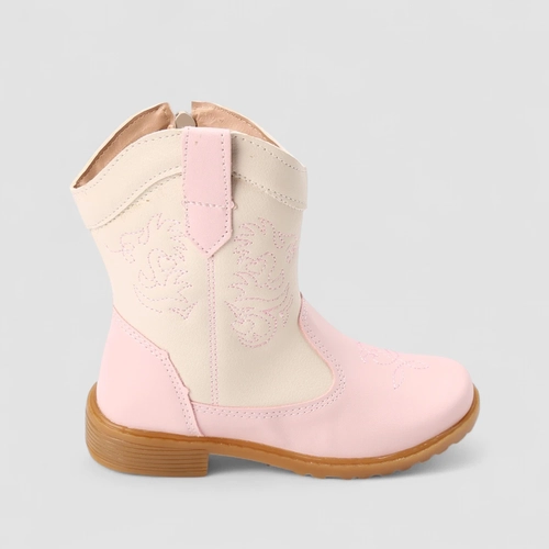 Bota Infantil Gabrielinha Country Texana Pespontos Off White & Rosa