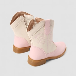 Bota Infantil Gabrielinha Country Texana Pespontos Off White & Rosa