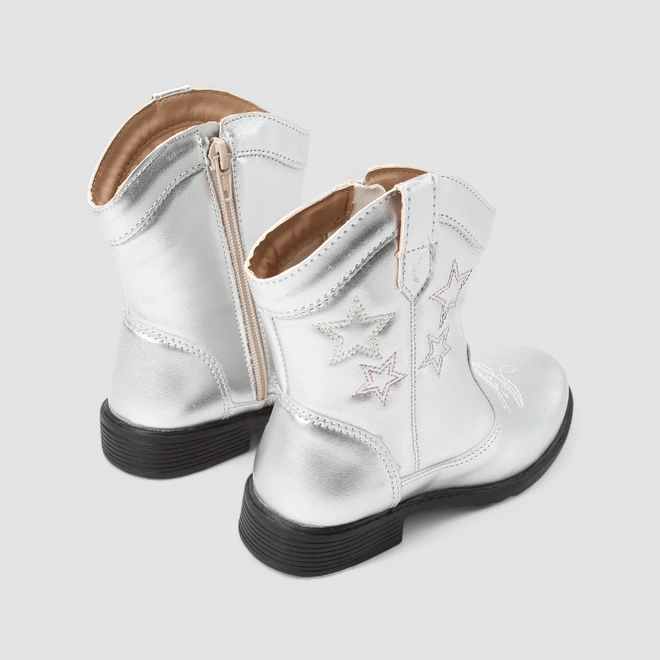 Bota Infantil Gabrielinha Country Texana Metalizada Pespontos Estrelas Prata