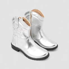 Bota Infantil Gabrielinha Country Texana Metalizada Pespontos Estrelas Prata