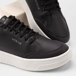 Tênis Casual Masculino Woche Elástico Recorte Camurça Preto