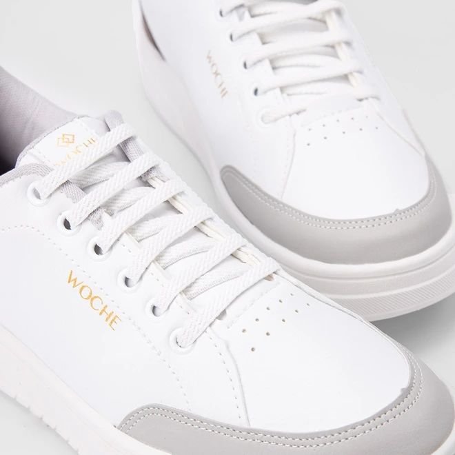 Tênis Casual Masculino Woche Elástico Recorte Camurça Branco