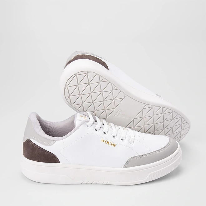 Tênis Casual Masculino Woche Elástico Recorte Camurça Branco