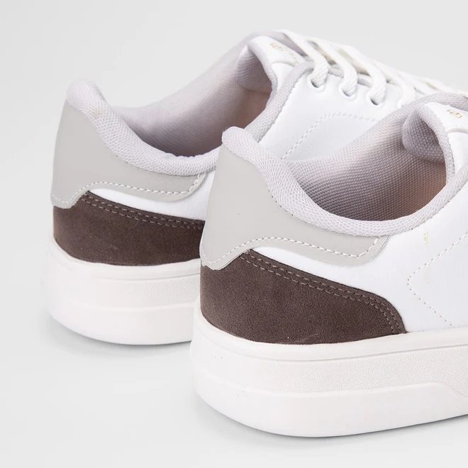 Tênis Casual Masculino Woche Elástico Recorte Camurça Branco