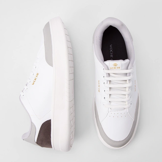Tênis Casual Masculino Woche Elástico Recorte Camurça Branco