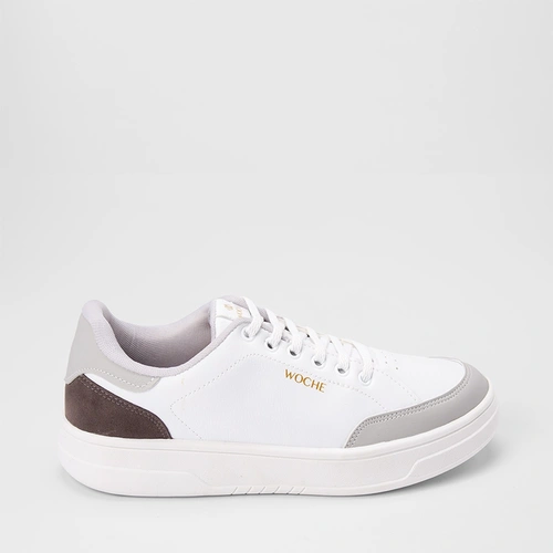 Tênis Casual Masculino Woche Elástico Recorte Camurça Branco