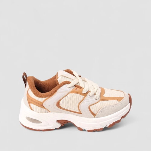 Tênis Casual Infantil Vertus Detalhe Mesh Bege & Caramelo