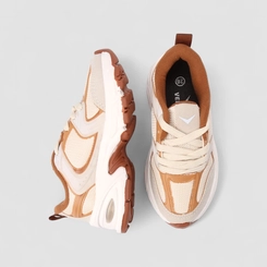 Tênis Casual Infantil Vertus Detalhe Mesh Bege & Caramelo