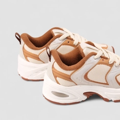 Tênis Casual Infantil Vertus Detalhe Mesh Bege & Caramelo