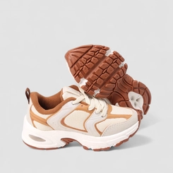 Tênis Casual Infantil Vertus Detalhe Mesh Bege & Caramelo