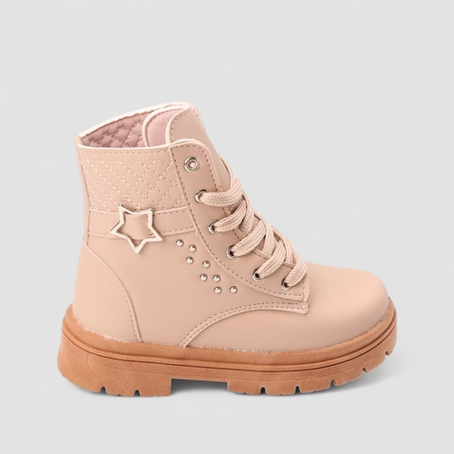Bota Coturno Infantil Gabrielinha Enfeite Estrela & Rebite Nude