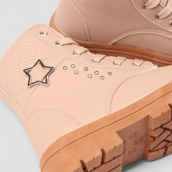 Bota Coturno Infantil Gabrielinha Enfeite Estrela & Rebite Nude