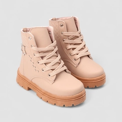 Bota Coturno Infantil Gabrielinha Enfeite Estrela & Rebite Nude