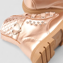 Bota Coturno Bebê Gabrielinha Metalizado Enfeite Coração & Tachas Ouro
