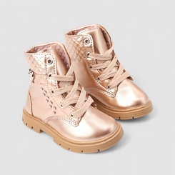 Bota Coturno Bebê Gabrielinha Metalizado Enfeite Coração & Tachas Ouro