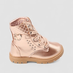 Bota Coturno Bebê Gabrielinha Metalizado Enfeite Coração & Tachas Ouro