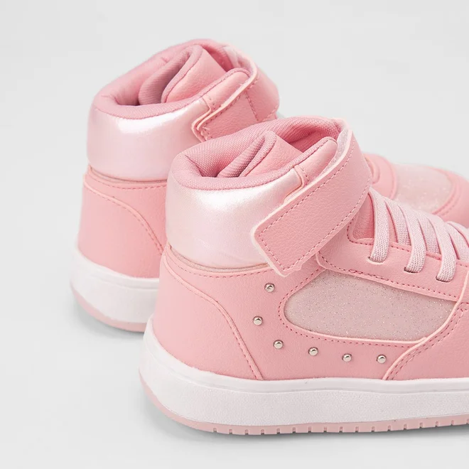 Tênis Casual Infantil Gabrielinha Cano Alto Recortes Glitter Rosa