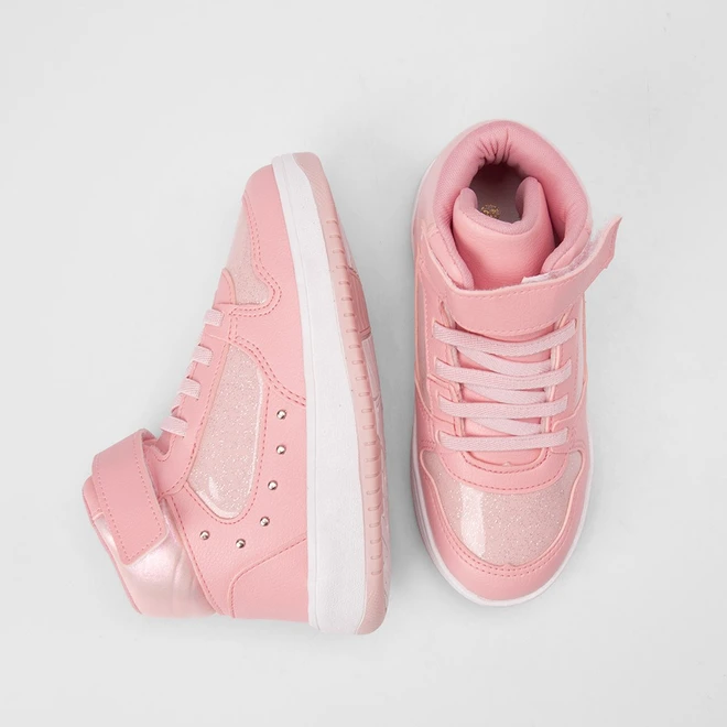 Tênis Casual Infantil Gabrielinha Cano Alto Recortes Glitter Rosa