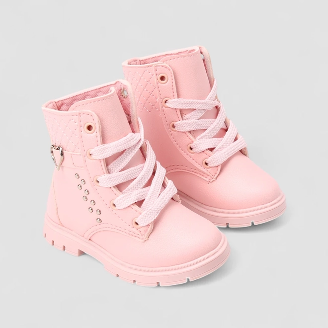 Bota Coturno Bebê Gabrielinha Com Coração & Tachas Rosa