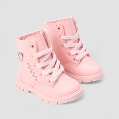 Bota Coturno Bebê Gabrielinha Com Coração & Tachas Rosa