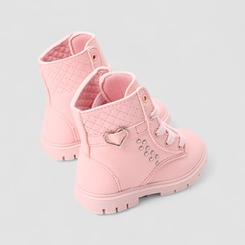 Bota Coturno Bebê Gabrielinha Com Coração & Tachas Rosa