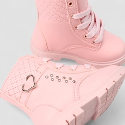 Bota Coturno Bebê Gabrielinha Com Coração & Tachas Rosa