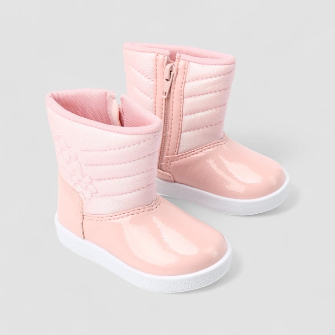 Bota Bebê Gabrielinha Detalhe Holográfico Verniz Rosa