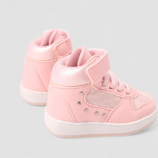 Tênis Casual Bebê Gabrielinha Glitter Holográfico Tira Contato Rosa