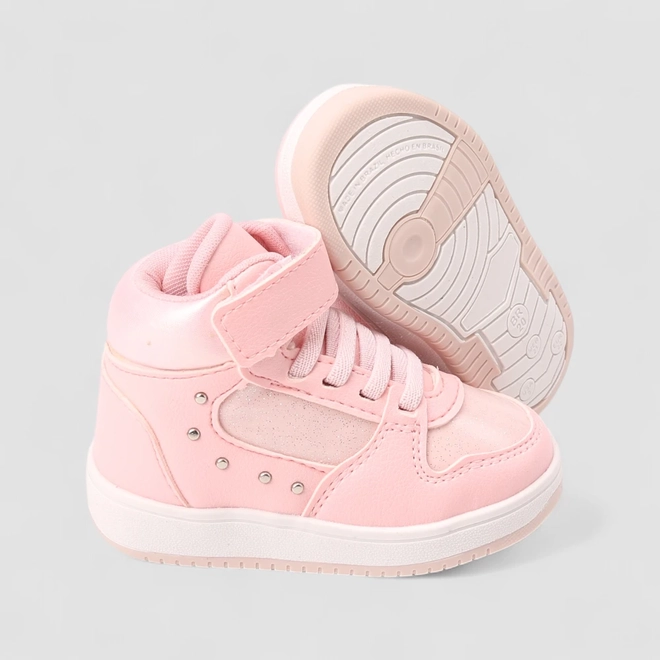 Tênis Casual Bebê Gabrielinha Glitter Holográfico Tira Contato Rosa
