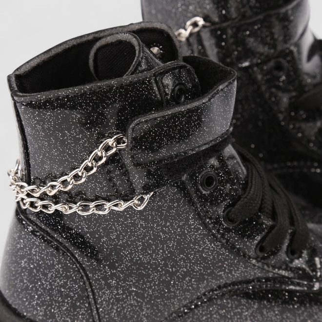 Bota Coturno Infantil Menina Gabrielinha Corrente Glitter Preta