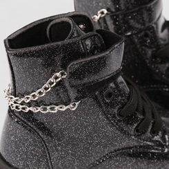 Bota Coturno Infantil Menina Gabrielinha Corrente Glitter Preta