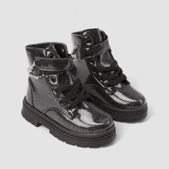 Bota Coturno Infantil Menina Gabrielinha Corrente Glitter Preta