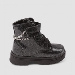 Bota Coturno Infantil Menina Gabrielinha Corrente Glitter Preta