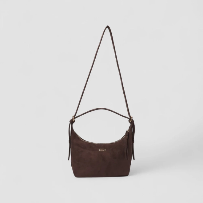 Bolsa De Ombro Gabriela Pequena Transversal Camurça Marrom