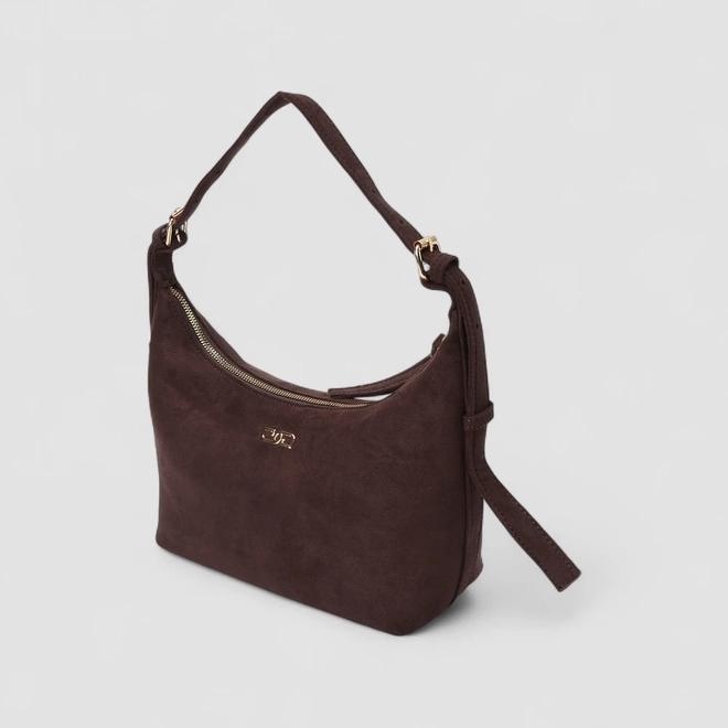 Bolsa De Ombro Gabriela Pequena Transversal Camurça Marrom