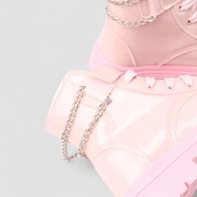Bota Coturno Infantil Gabrielinha Tira Contato Com Correntes Glitter Rosa