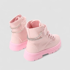 Bota Coturno Infantil Gabrielinha Tira Contato Com Correntes Glitter Rosa