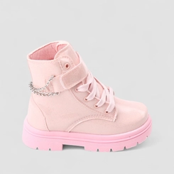Bota Coturno Infantil Gabrielinha Tira Contato Com Correntes Glitter Rosa