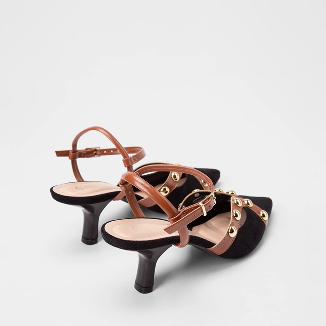 Scarpin Slingback Feminina Gabriela Recorte Vazado Detalhe Esferas Preto