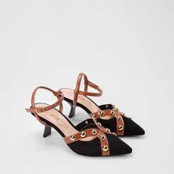 Scarpin Slingback Feminina Gabriela Recorte Vazado Detalhe Esferas Preto