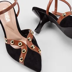 Scarpin Slingback Feminina Gabriela Recorte Vazado Detalhe Esferas Preto
