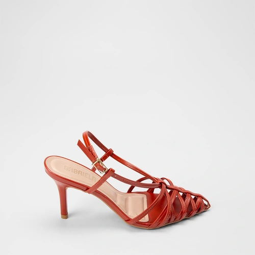Scarpin Slingback Feminino Multitiras Salto Alto Vermelho